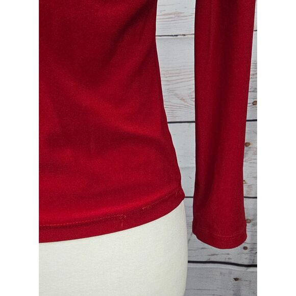 Y2K Petite Red Clubwear Fitted Twist Front V-Neck Top Blouse Bodycon - Picture 5 of 5